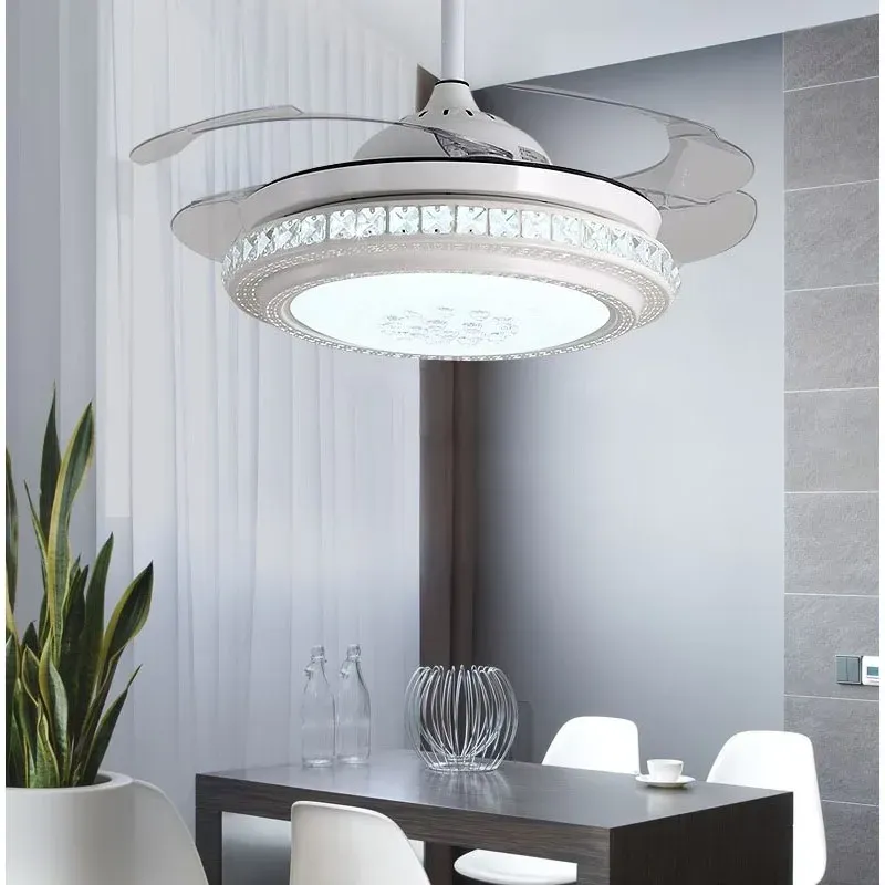 Afralia™ Crystal Chandeliers Ceiling Fans Invisible Ceiling Fan Airy, Remote Control, 6 Speeds