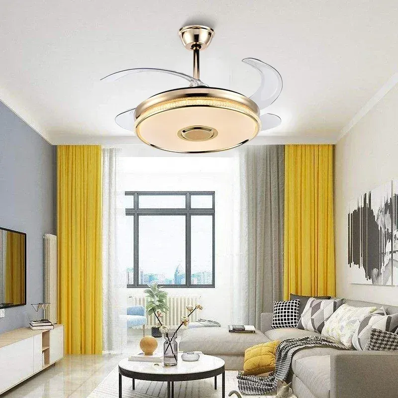 Afralia™ 90 Modern Ceiling Fan Bluetooth Speaker, LED Portable, and Remote Control