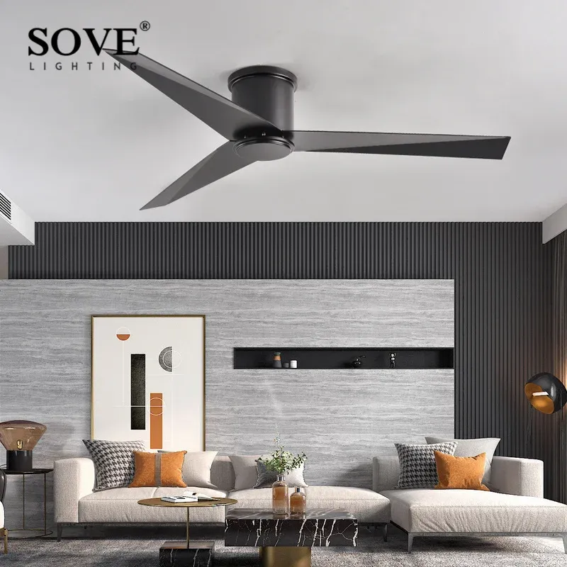 Afralia™ Modern Chalk Black Aluminum Blade Ceiling Fan Remote Control