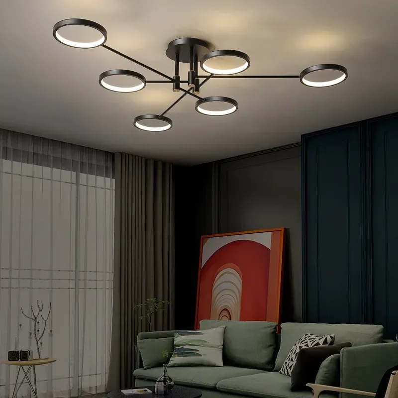 Afralia™ Modern LED Chandelier Midnight Aluminum Ceiling Light Remote Control