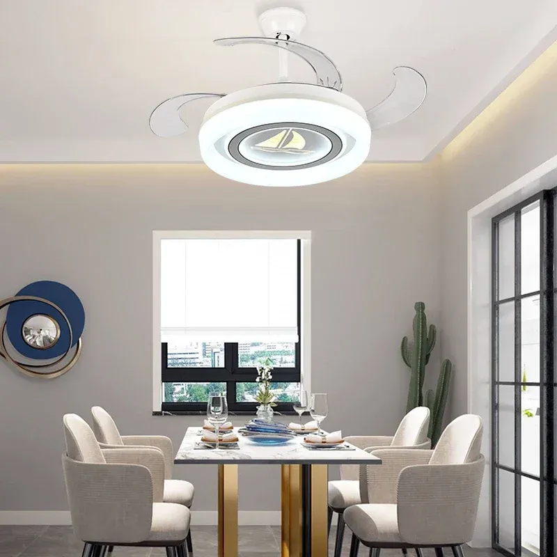 Afralia™ Modern Minimalist LED Ceiling Fan Buoyant Remote Control