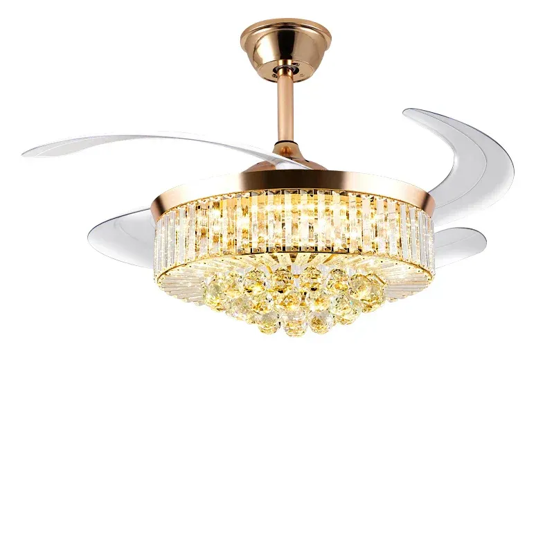 Afralia™ Opulent Crystal Ceiling Fan Lights Remote Control, Modern Retractable Chandelier Fan