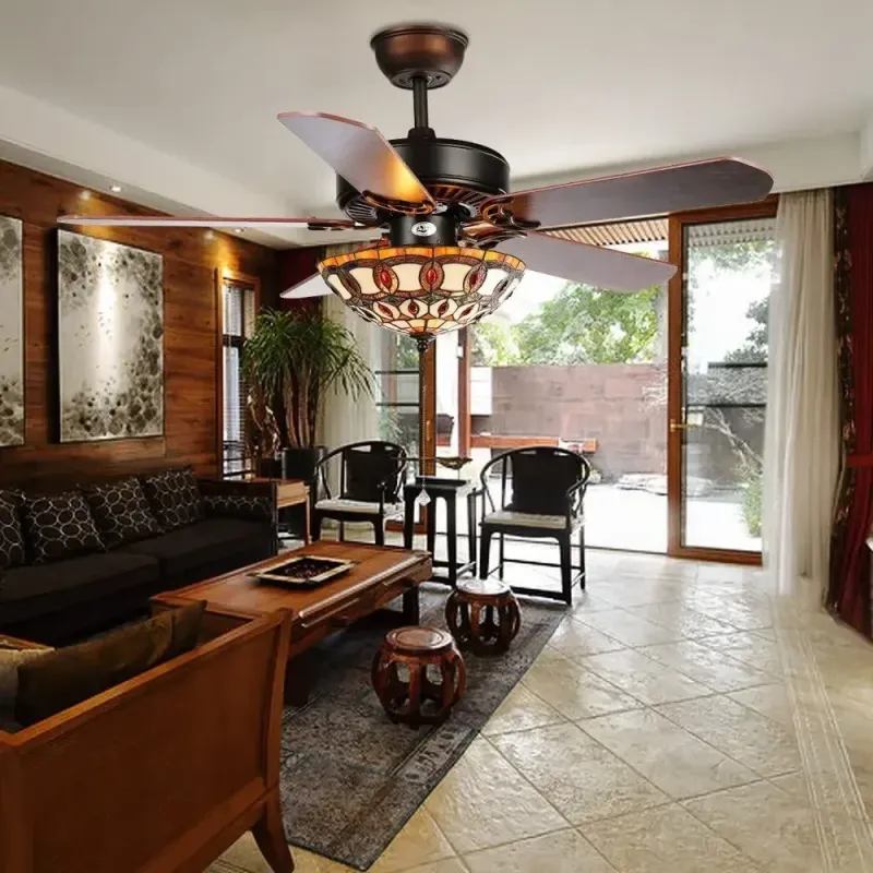 Afralia™ Stained Glass Ceiling Fan Remote Control and Lights