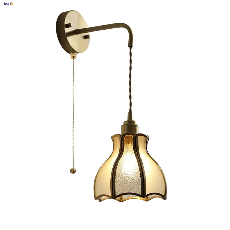 Afralia™ Tiffany Glass LED Wall Sconce Penny Socket and Pull Chain Switch