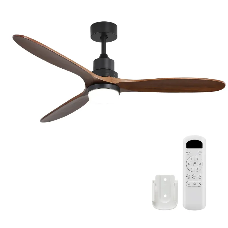 Ceiling Fan Lights 3 Solid Wood Fan Blade Noiseless Reversible Motor Remote Control - Midnight