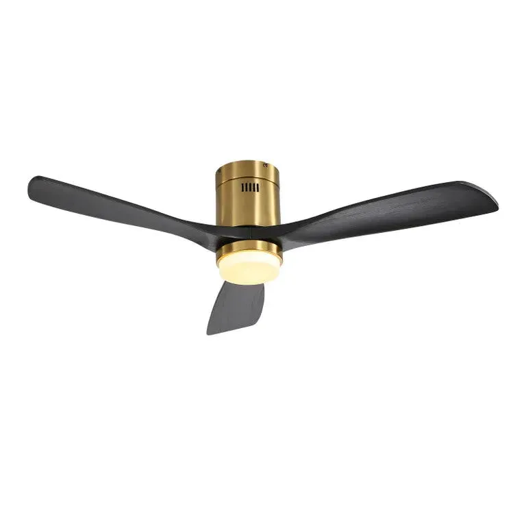 Flush Mount Ceiling Fan 3 Solid Wood Blades Remote Control Two-sided DC Motor Living Room - Gold