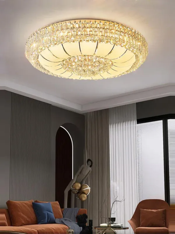 Afralia™ Aurum Chrome Crystal LED Ceiling Chandelier Living Room