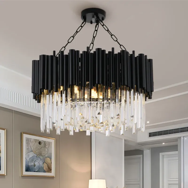 Afralia™ Charcoal Stainless Steel Crystal Bar Chandelier, Modern LED Ceiling Light Living Room