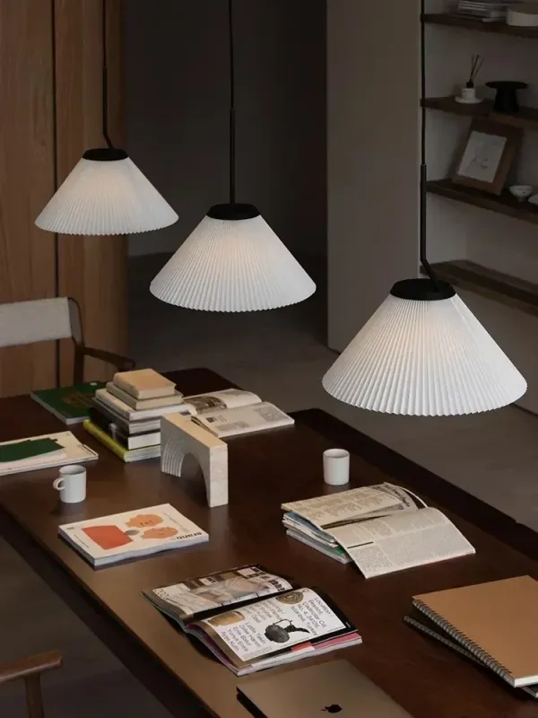 Afralia™ Cream LED Pendant Airy Nordic Pleated Chandelier Home Decoration