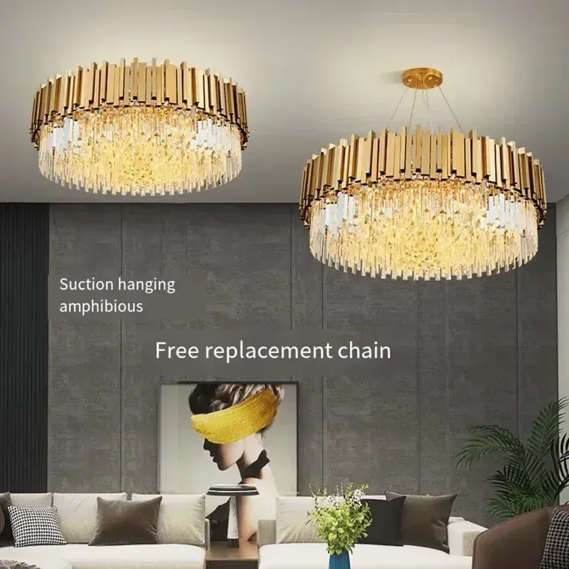 Afralia™ Crystal Art LED Ceiling Chandelier: High-end Living Room Round Lamp
