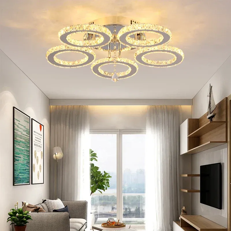 Afralia™ Crystal Ceiling Chandelier: Modern K9 LED Automated Ring Light Fixture Dining & Living Room