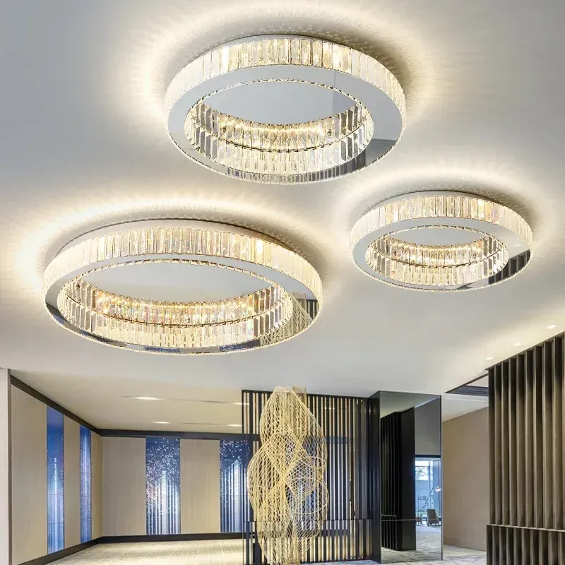 Afralia™ Crystal Circle LED Ceiling Chandelier Present-day Living Room, Bedroom, and Study Clear Glass