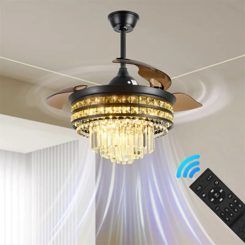 Afralia™ Crystal Fandelier Ceiling Fan Extendable Chandelier & Invisible Blades