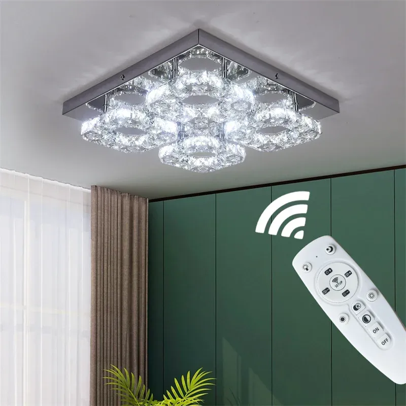 Afralia™ Crystal LED Ceiling Light: Modern Square K9 Chandeliers, Dimmable Rust-proof Steel Fixture.