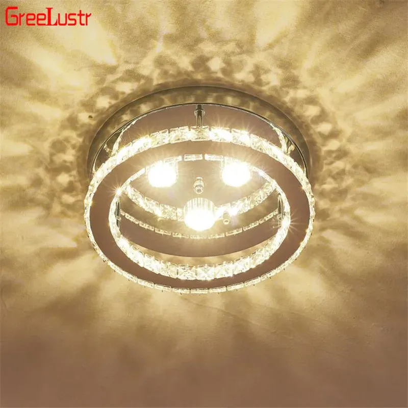Afralia™ Crystal LED Ceiling Light: Stain-proof Steel Round Fixture Bedroom, Kitchen, Bathroom