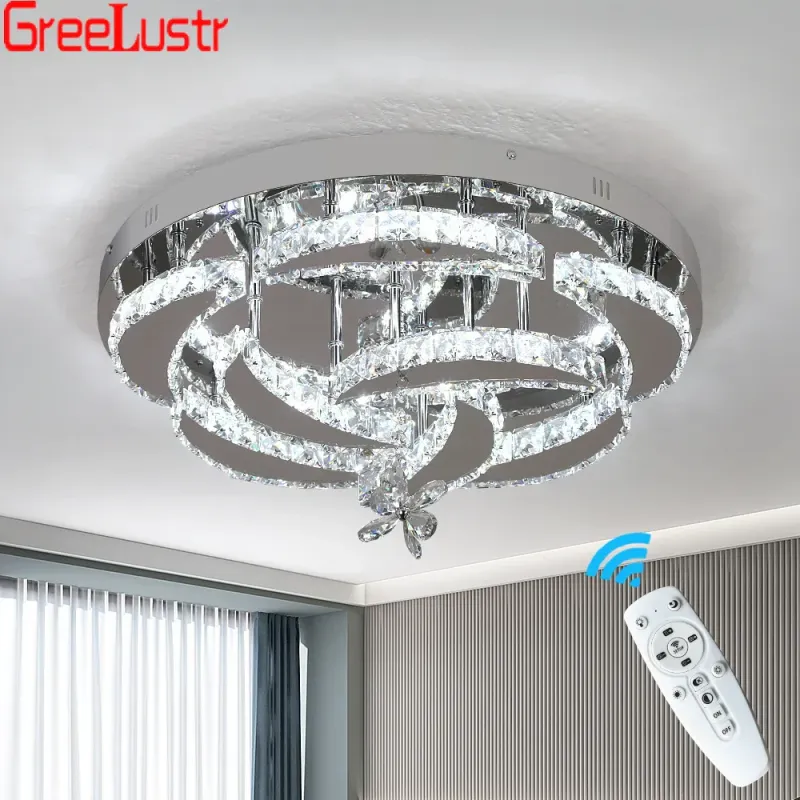 Afralia™ Crystal Raindrop Flowers Remote LED Chandelier Ceiling Airy Living Room Entryways