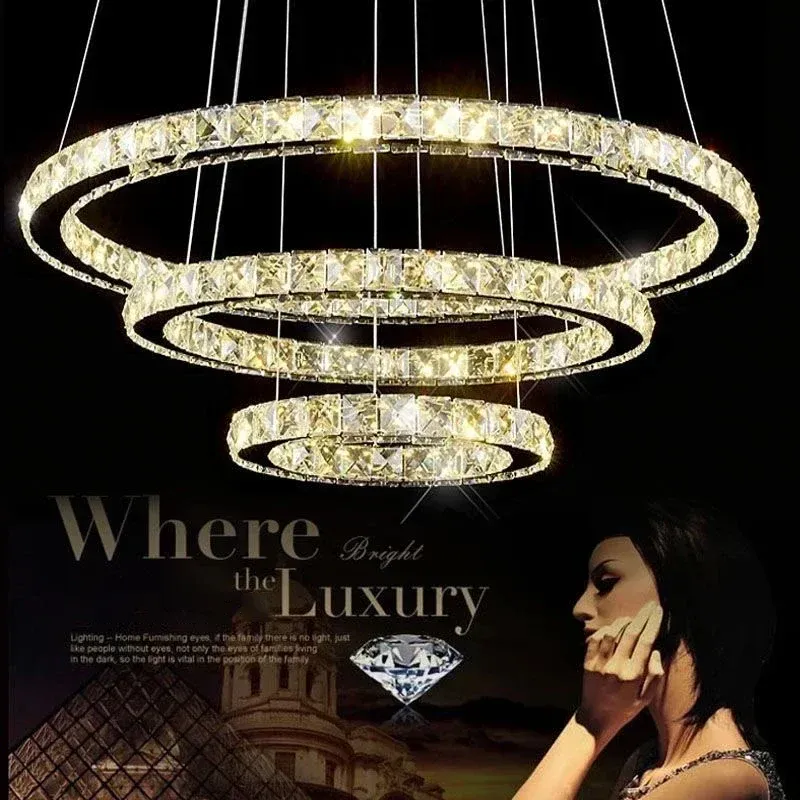 Afralia™ Crystal Ring Ceiling Chandelier Modern Circle Pendent Lamp LED Hanging Portable Fixtures