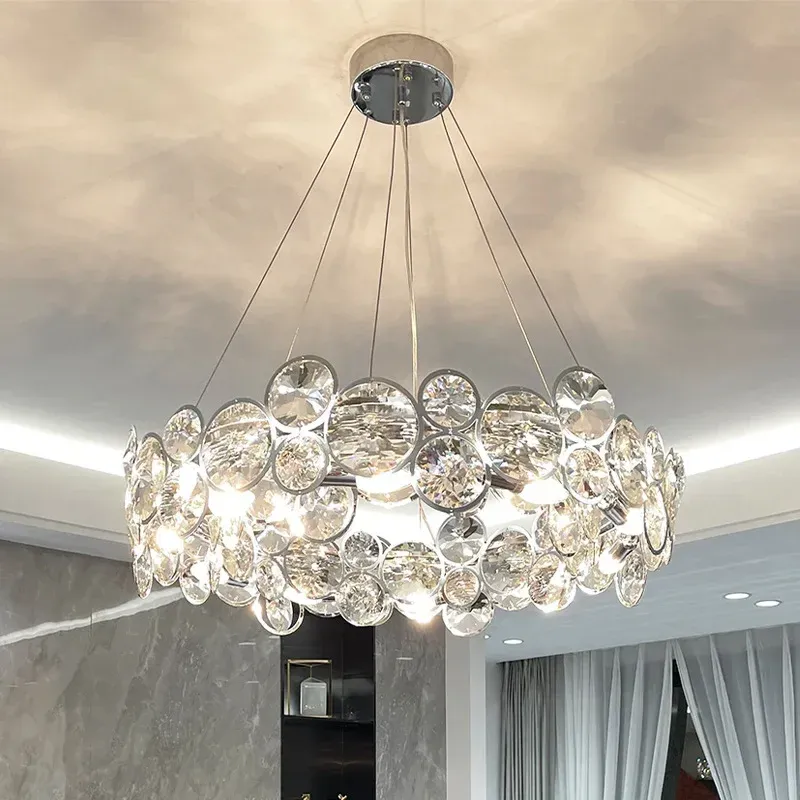 Afralia™ Crystal Ring Chandelier Chrome Ceiling Pendant Buoyant