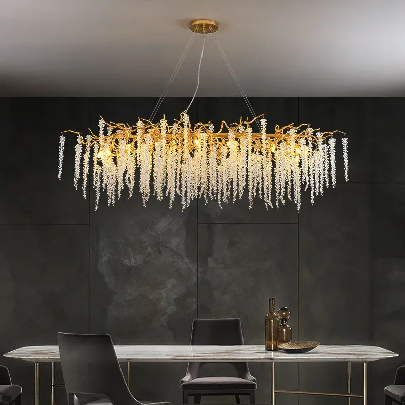 Afralia™ Crystal Tassel Ceiling Chandelier Luxe Living Room, Hall, and Restaurant Decor Dimmable Driver