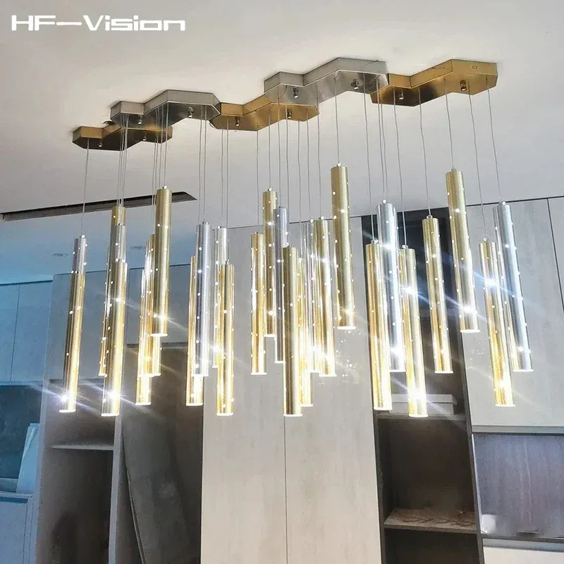 Afralia™ Generous Tube LED Chandelier Home, Restaurant - Gold/Silver Lighting Fixture
