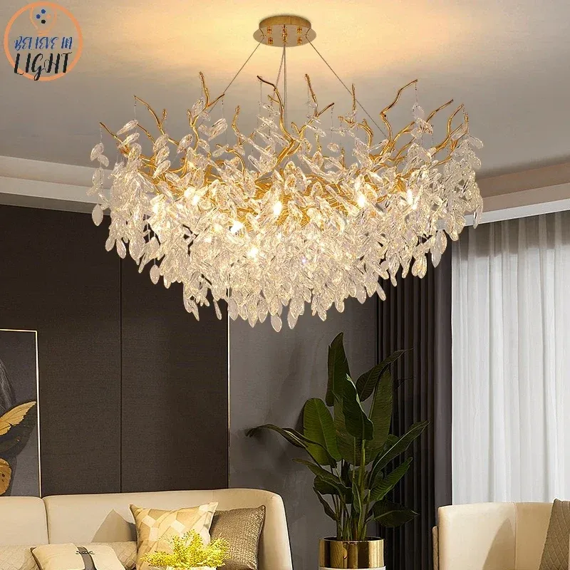 Afralia™ Gilded Crystal Chandeliers Dining Room Branch Hanging Lamp Large Lighting