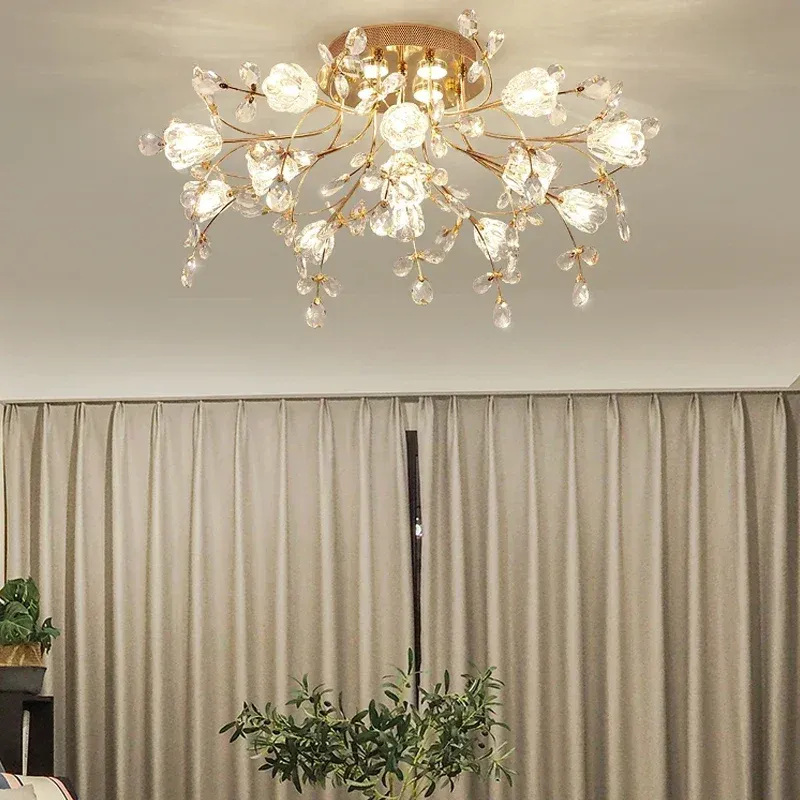 Afralia™ Glass Flower Chandelier Ceiling Lamp - Nordic Crystal Branch Tree Lighting Living Room and Bedroom