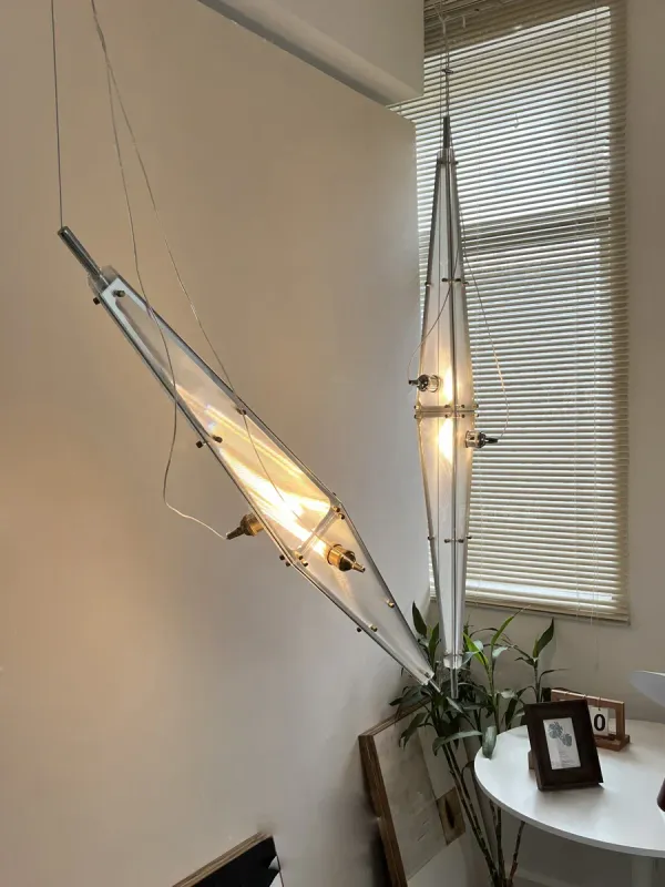 Afralia™ Glass Long Ceiling Chandelier: Modern Uncluttered Designer Lamps Living Room