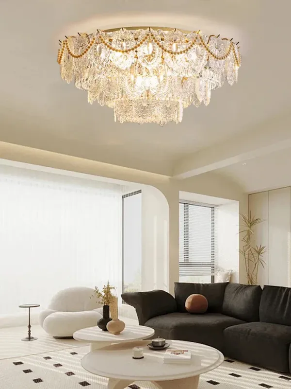 Afralia™ Gold Glass Ceiling Chandelier - Modern Classic Living Room Lighting