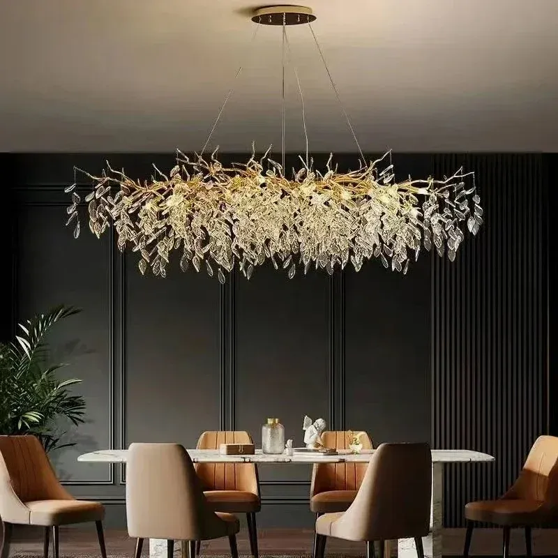 Afralia™ Golden Branch Ceiling Chandelier LED Crystal Lights Dimmable Driver