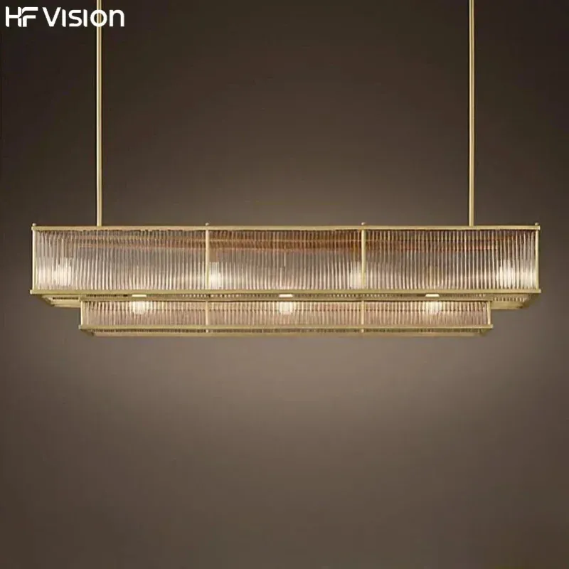 Afralia™ Golden Brass Linear Crystal Chandelier - Premium Pendant Light Home