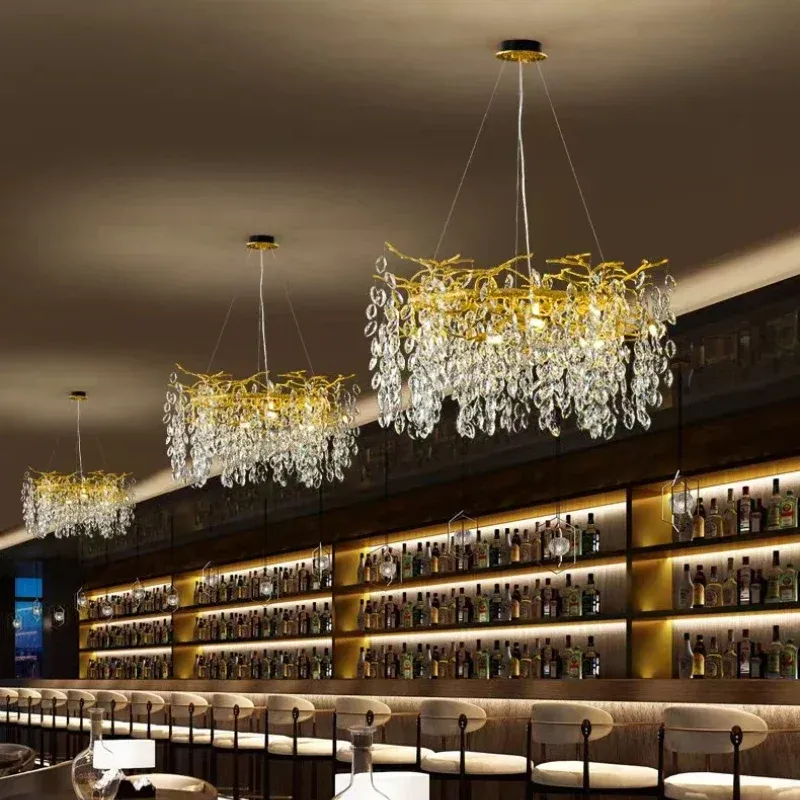 Afralia™ Golden Crystal Tree Ceiling Chandelier, Opulent Aluminum Art Fixture Canopy Kit