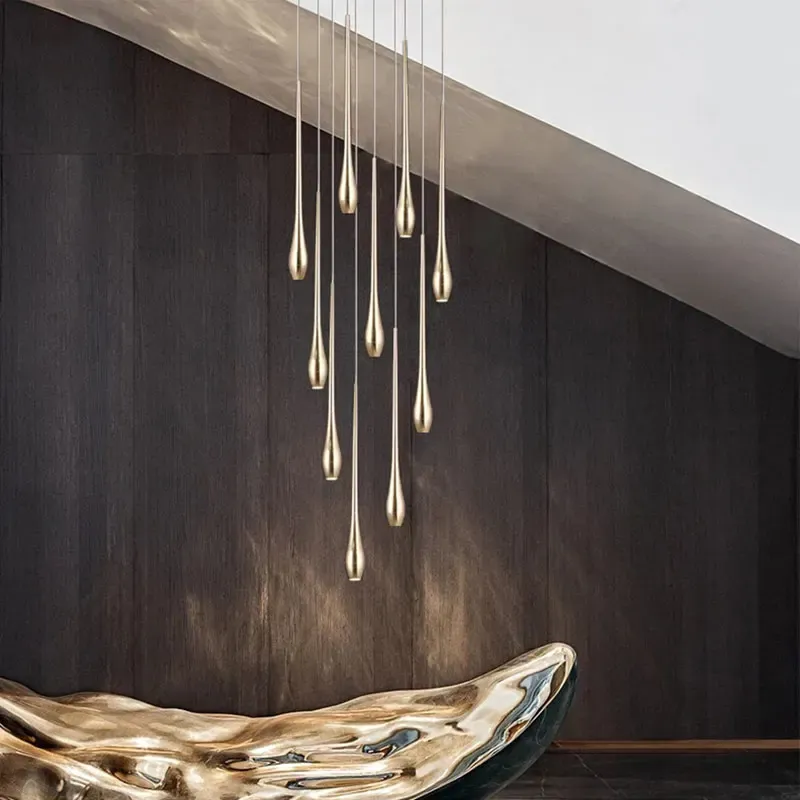 Afralia™ Gold-Plated LED Ceiling Chandelier Staircase, Living Room, Kitchen, Attic (ETL Listed)