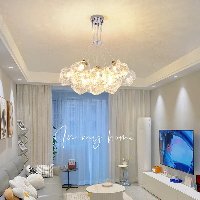 Afralia™ Iced Crystal Chandeliers: Nordic Milan LED Hanging Lights Living Room