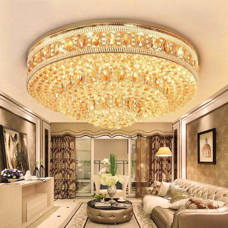 Afralia™ Large Crystal Ceiling Chandelier: Luxury Aurum LED Round Ceiling Lights