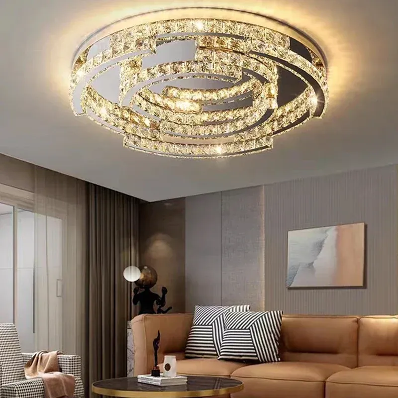 Afralia™ LED Crystal Ceiling Lamp, Silver Chromium Chandelier Living Room