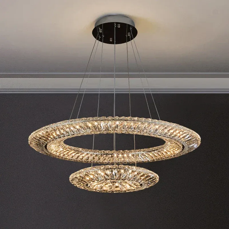 Afralia™ LED Crystal Chandelier: Elegant Portable Luxury Golden Ceiling Art Ring Living Room | Dimmable | Frosted