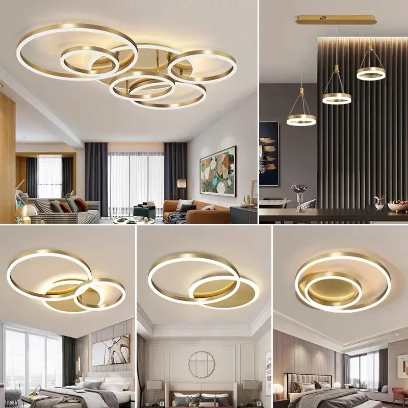 Afralia™ LED Round Ceiling Chandelier Contemporary Living Room, Bedroom, Restaurant - Circle Rings Lighting Fixture