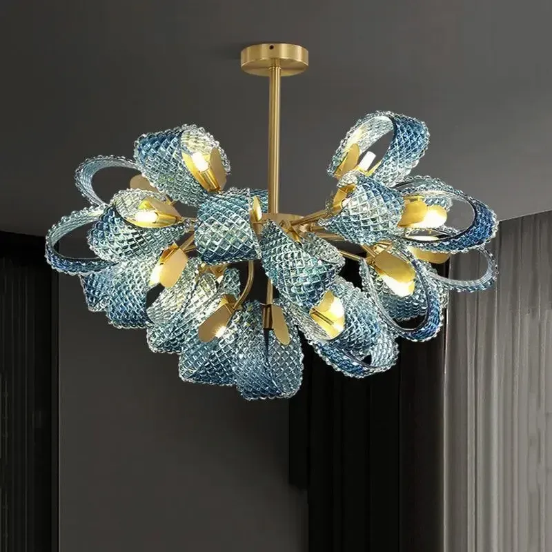 Afralia™ Luxe Red metal Leaf LED Ceiling Chandelier Home, Bedroom, and Dining Room