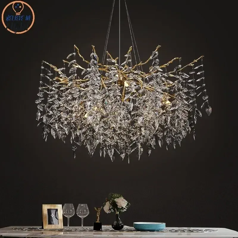 Afralia™ Luxurious Crystal Chrome Chandelier Silver Gold LED Tree Branch Chandelier Living Dining Room