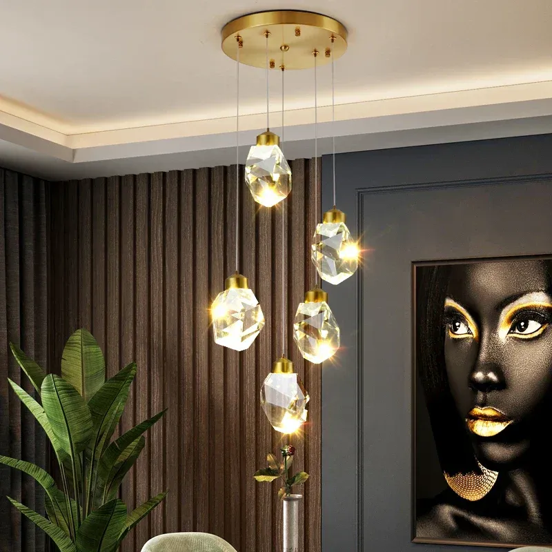 Afralia™ Luxury Crystal Chandelier LED Indoor Lighting Golden Decorative Living Room Lamp