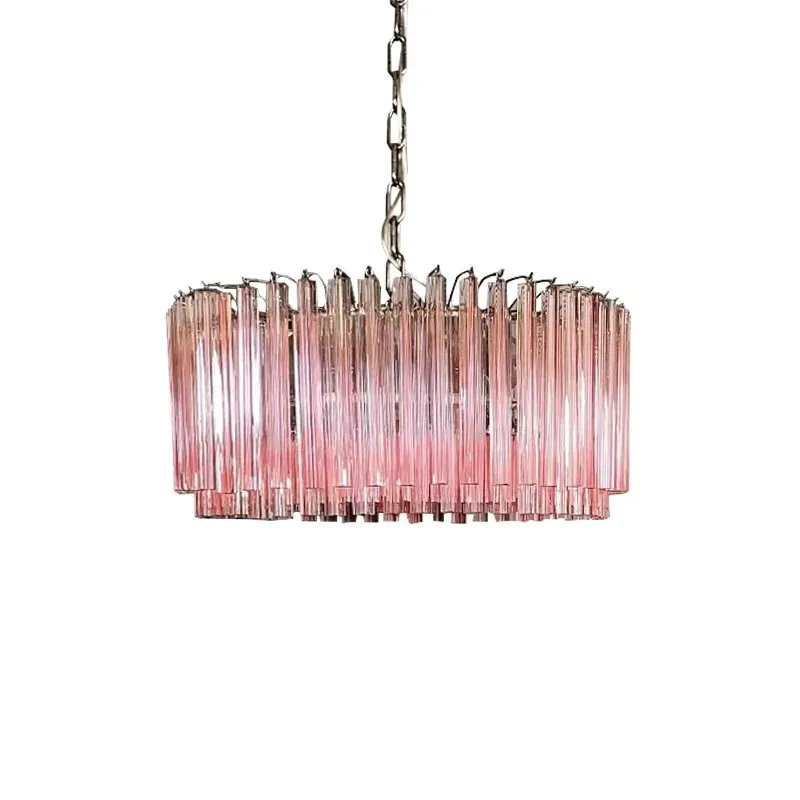 Afralia™ Luxury Salmon Glass Chandelier Ceiling Light Fixture Living Room - Round Glass Column E27 Lighting