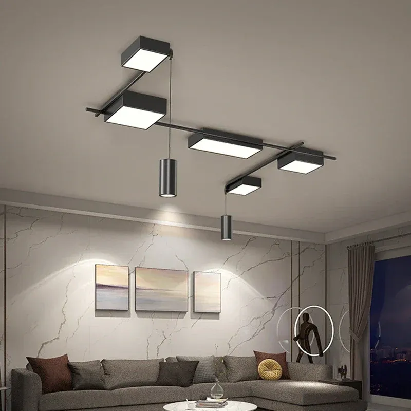Afralia™ Modern Jet-black LED Ceiling Chandelier Living Room Bedroom Hallway