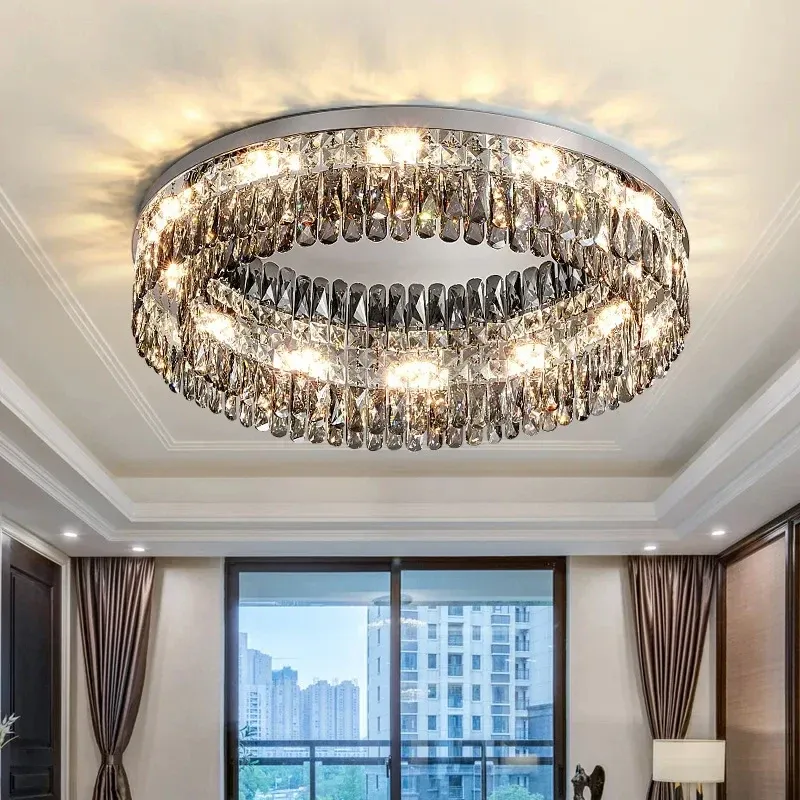 Afralia™ Modern Posh LED Crystal Ceiling Chandelier Living Room - Chrome Finish