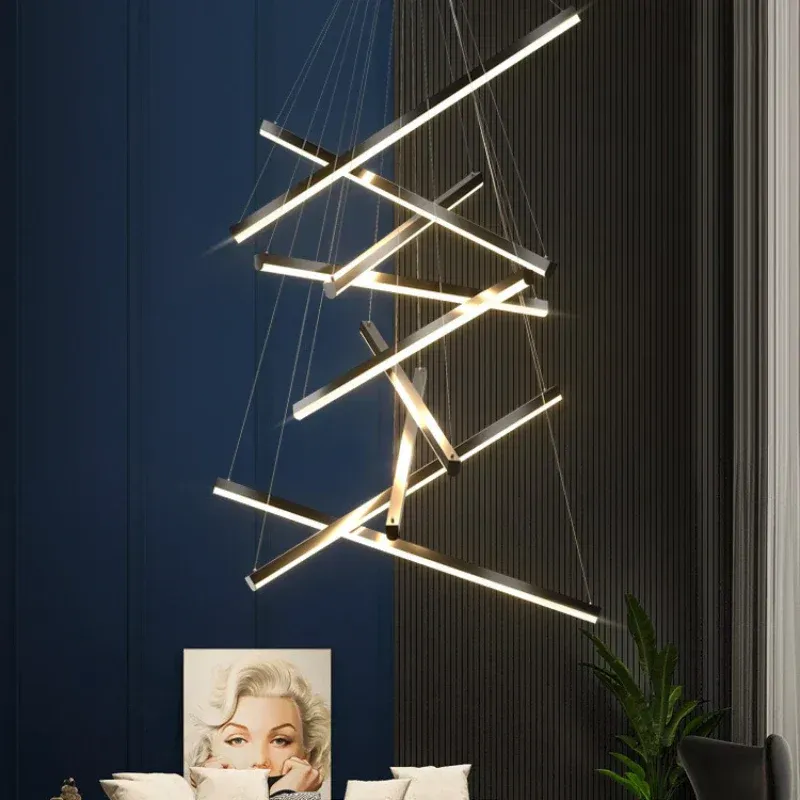 Afralia™ Modern Understated Black Line Ceiling Chandelier Living Room Villa Staircase