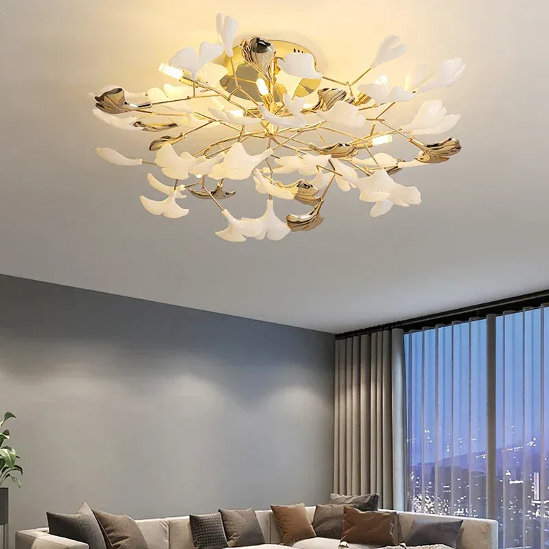 Afralia™ Nordic Ginkgo Leaf Clay Ceiling Chandelier Home Lighting Fixtures