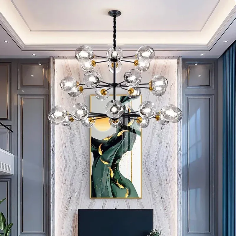 Afralia™ Nordic Glass Ball LED Chandelier Ceiling Lighting Living Room and Bedroom (ETL Listed)