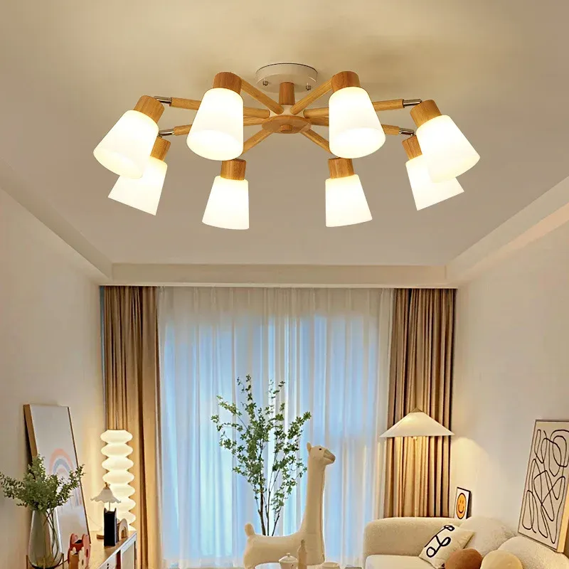 Afralia™ Nordic Wood Chandelier - Cutting-edge Living Room Ceiling Lamp LED Bulb