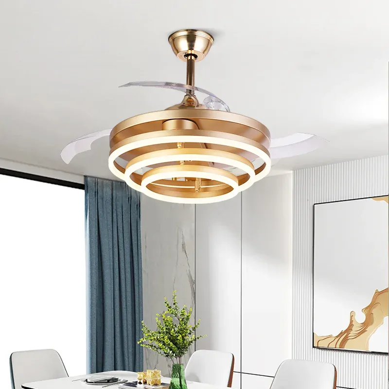 Afralia™ Postmodern Invisible Ceiling Fan Portable Adjustable LED, Reversible Fan Chandelier - 24 Inch Diameter