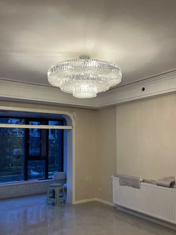 Afralia™ Retro Modern Luxury Spacious Crystal Chandelier LED Ceiling Hanging Lamps Living Room Clear Glass