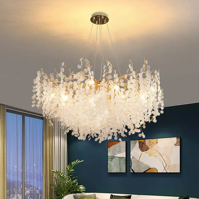 Afralia™ Round Crystal Pendant Chandelier Premium Luxury Home LED Lighting | Damp Rated
